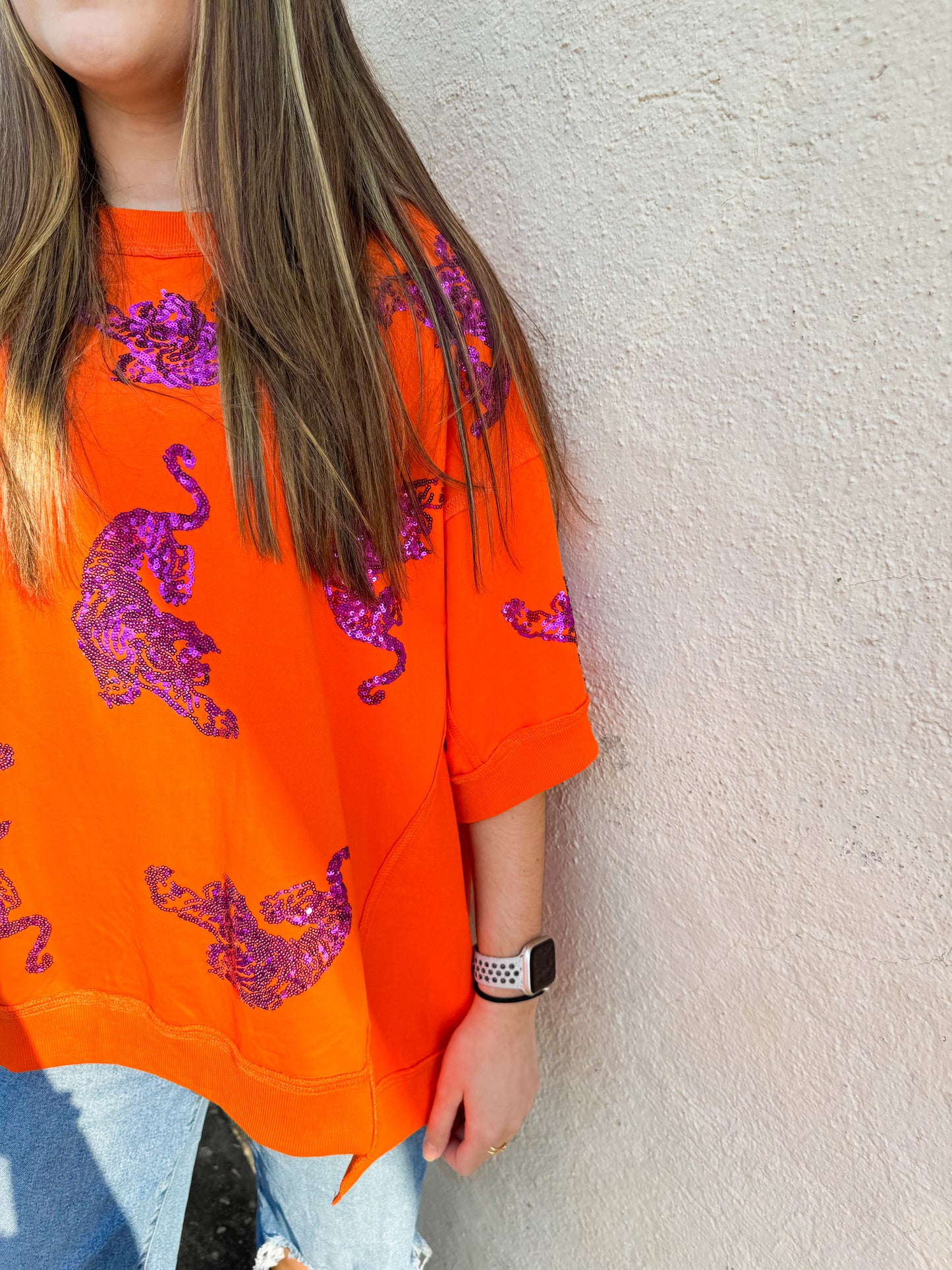 Orange Tiger Sequins Top