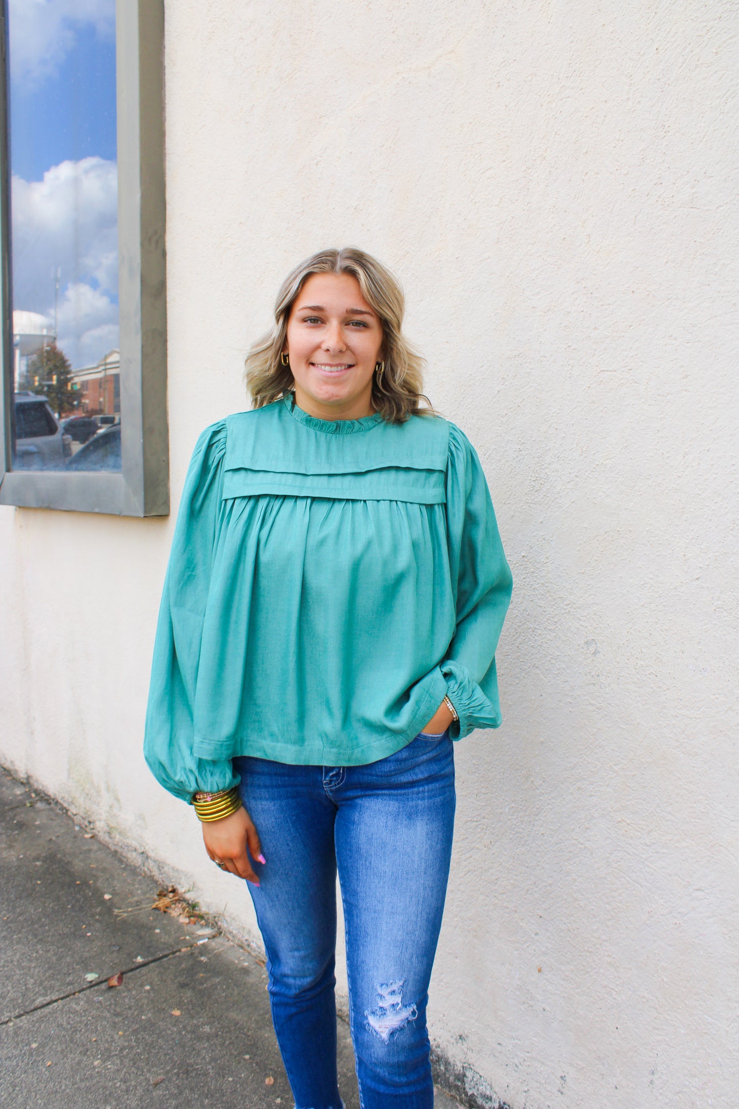 Sage Green Puff Blouse