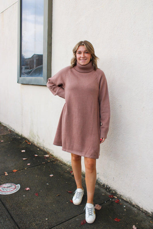 Latte Turtleneck Sweater Dress