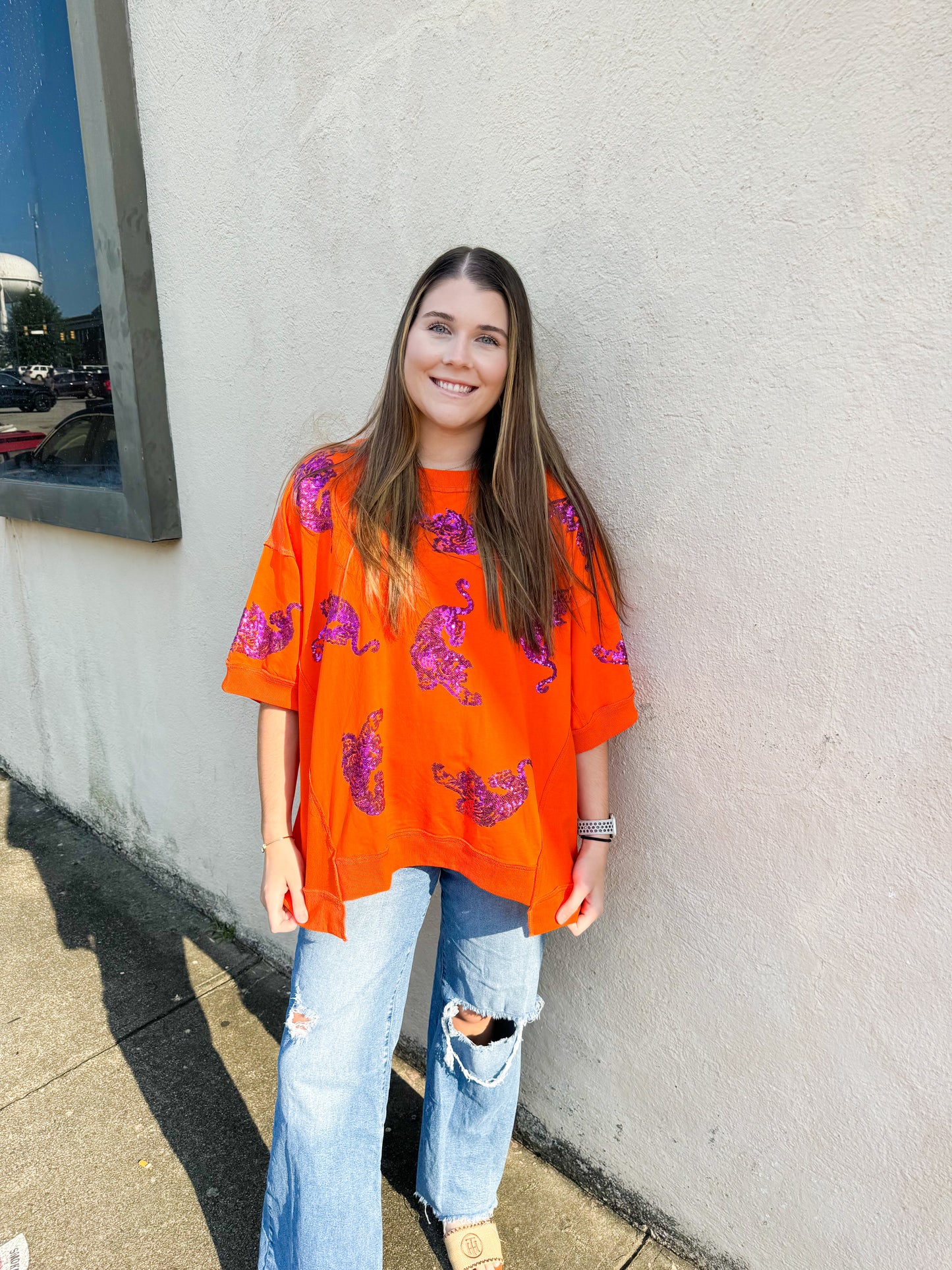 Orange Tiger Sequins Top