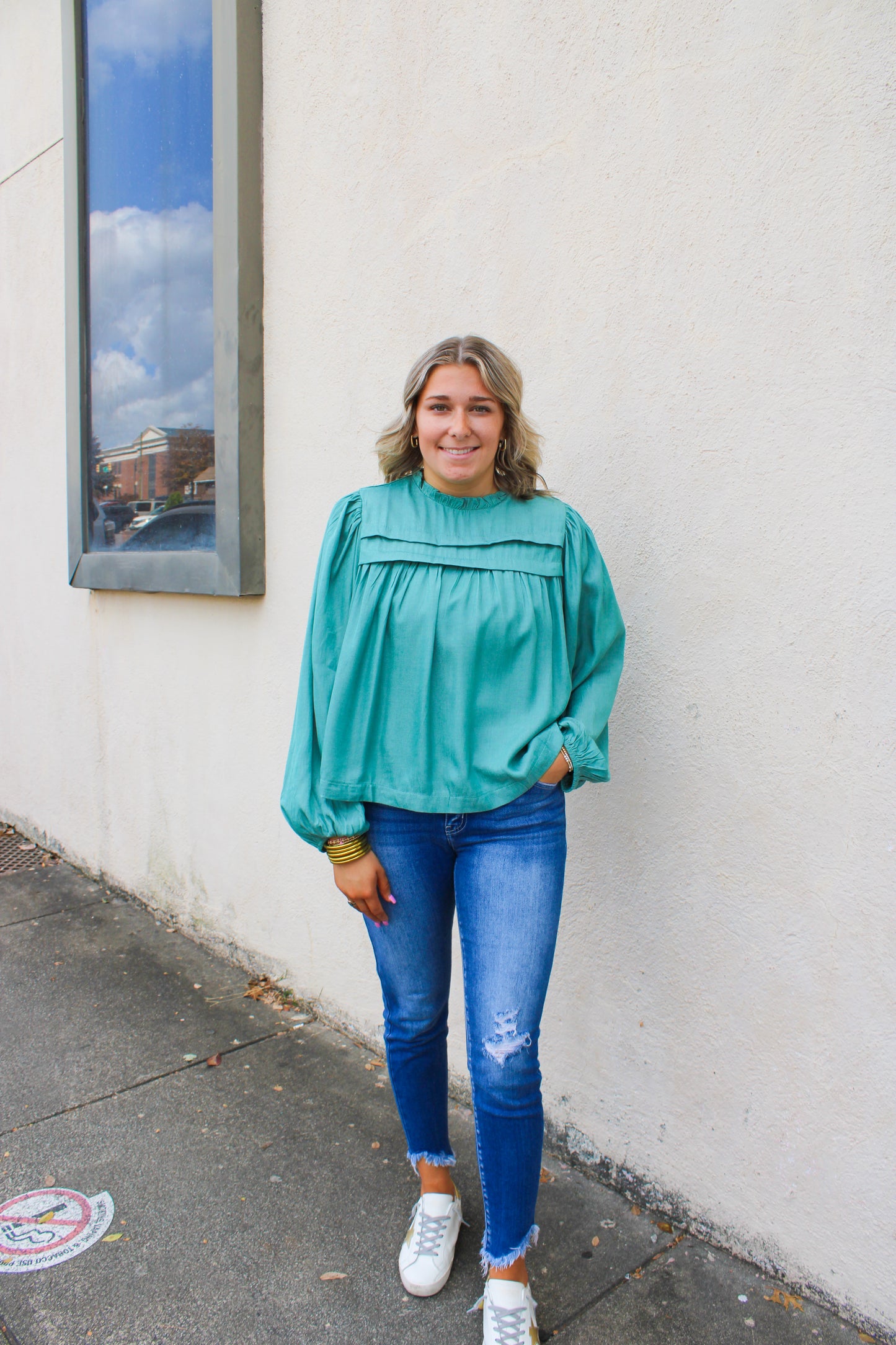 Sage Green Puff Blouse