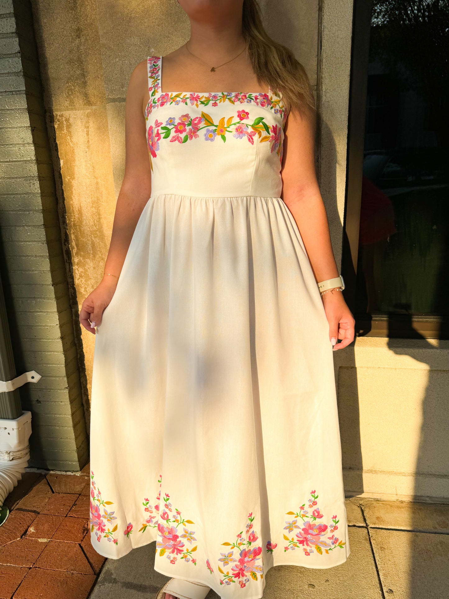 White Embroidered Midi Dress