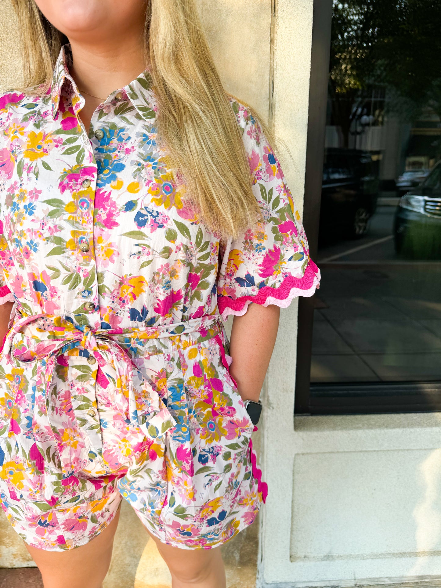 Floral Scallop Tie Romper