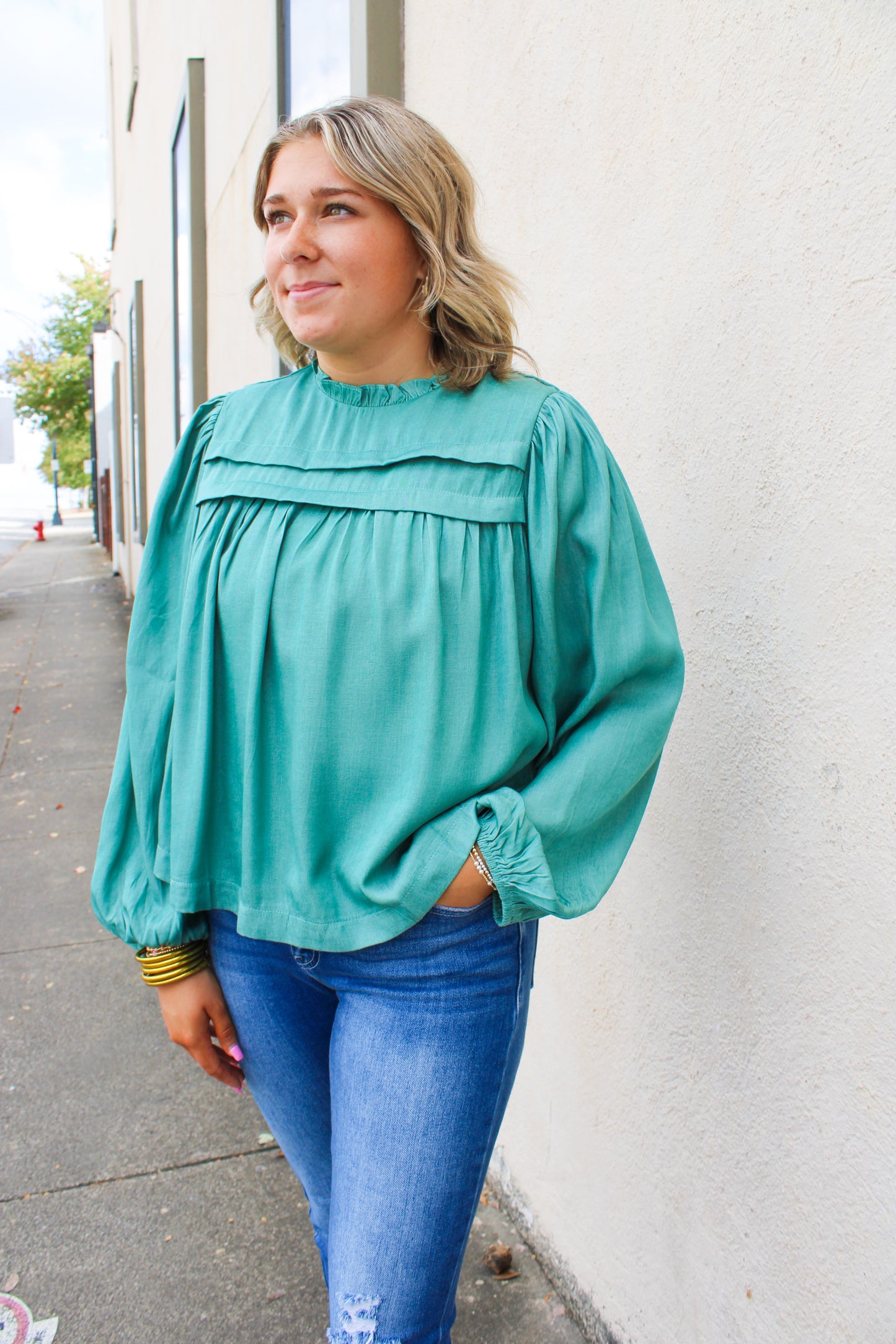 Sage Green Puff Blouse