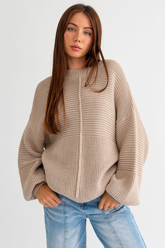 Beige Ribbed Knit Sweater