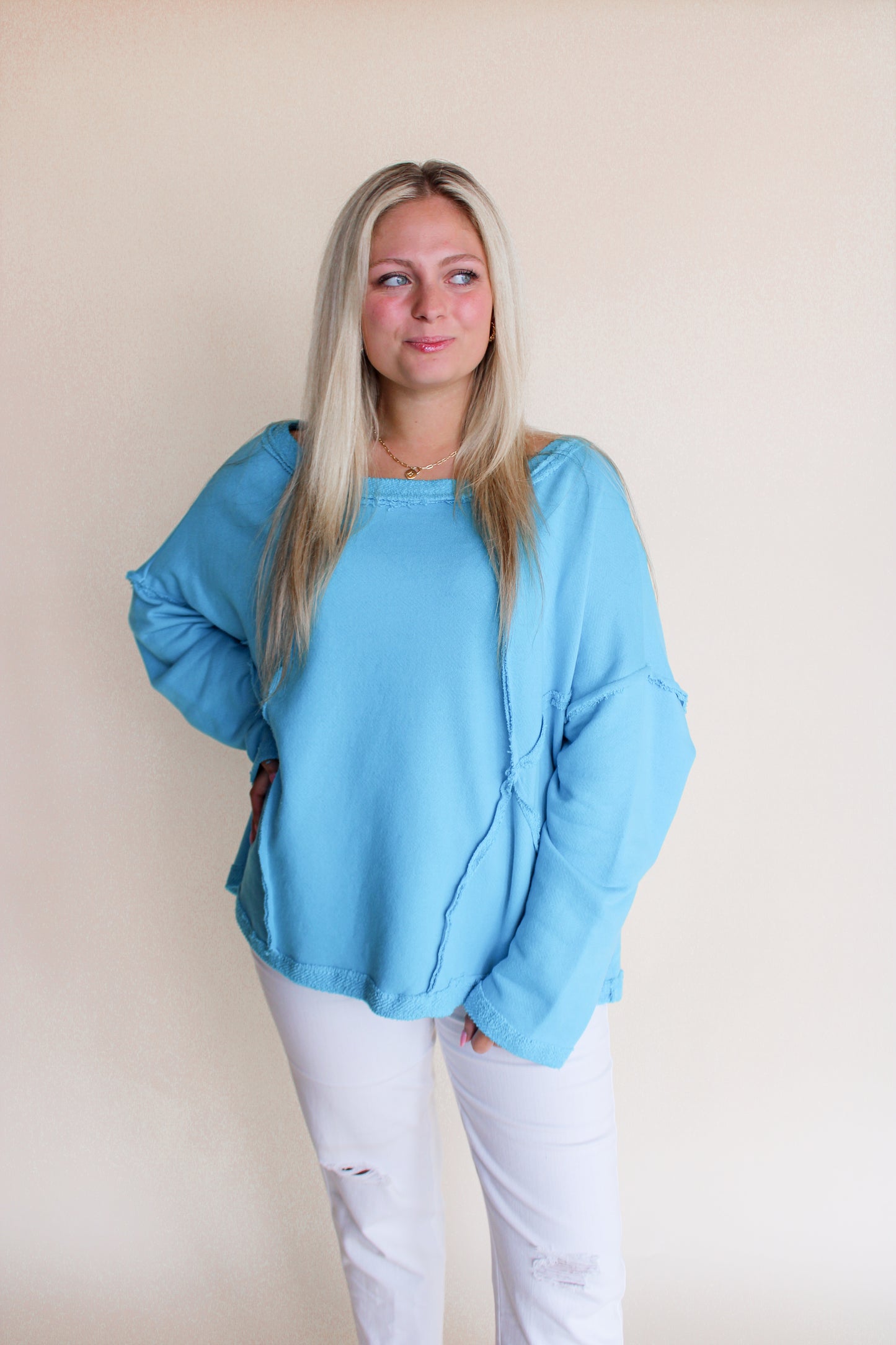 Blue Hem Detail Top