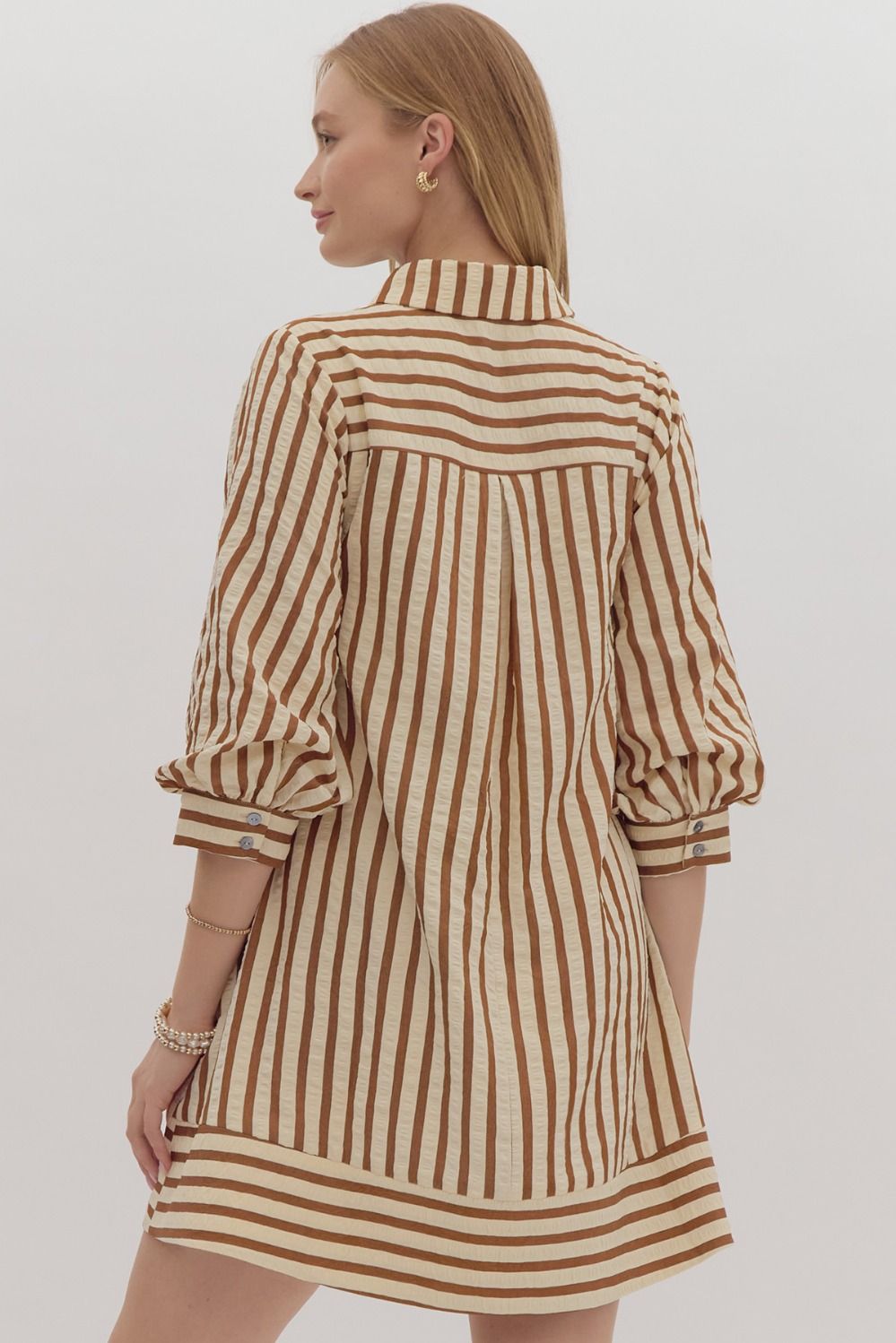 Brown Stripe Button Dress