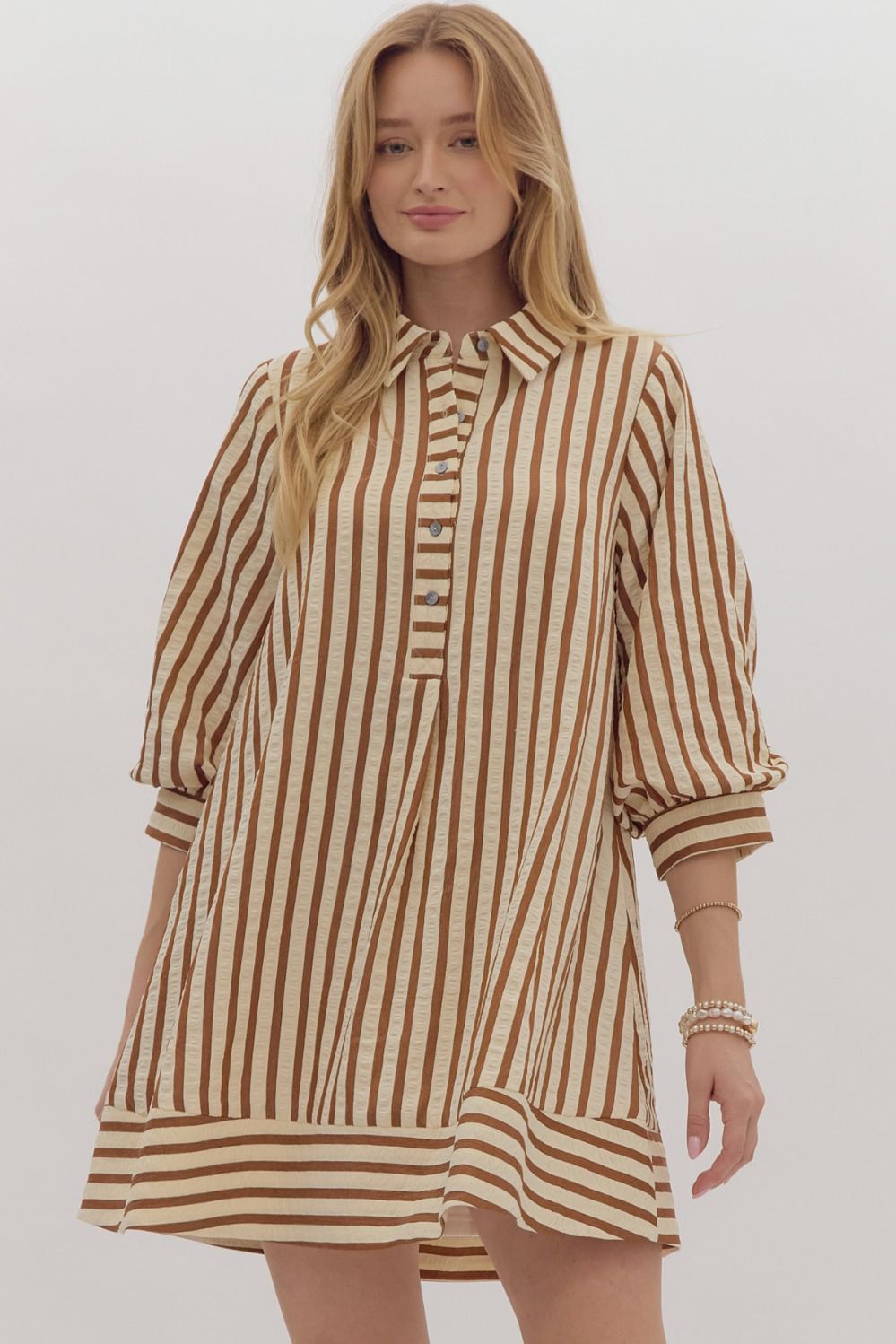 Brown Stripe Button Dress