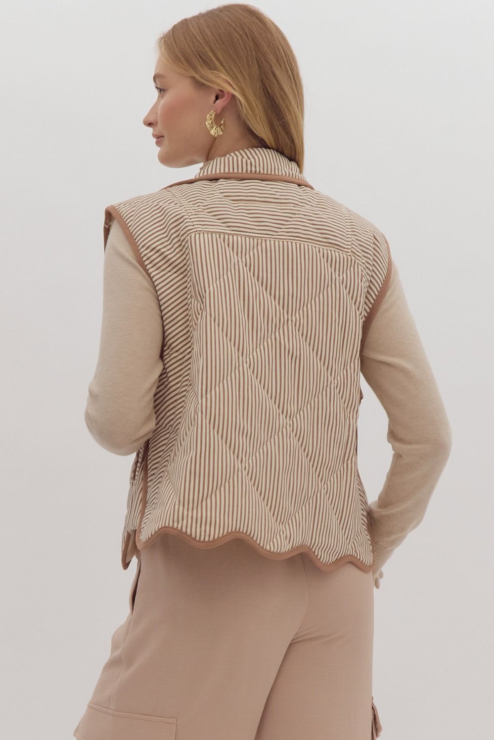 Brown Stripe Scallop Vest