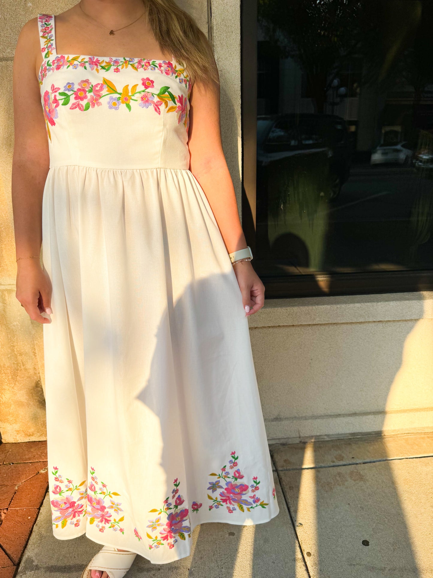 White Embroidered Midi Dress