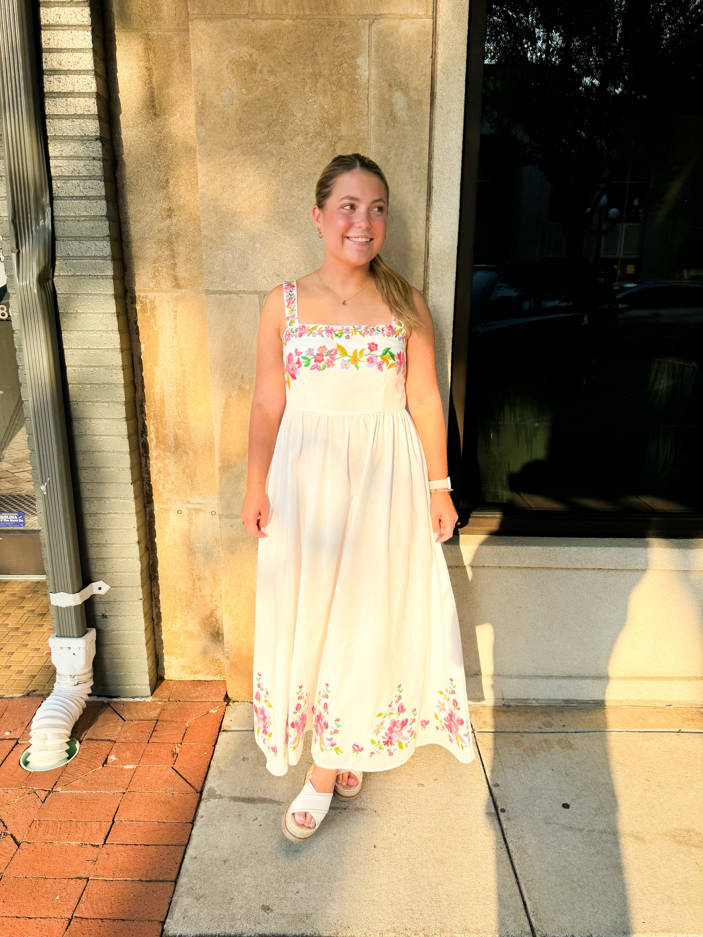 White Embroidered Midi Dress