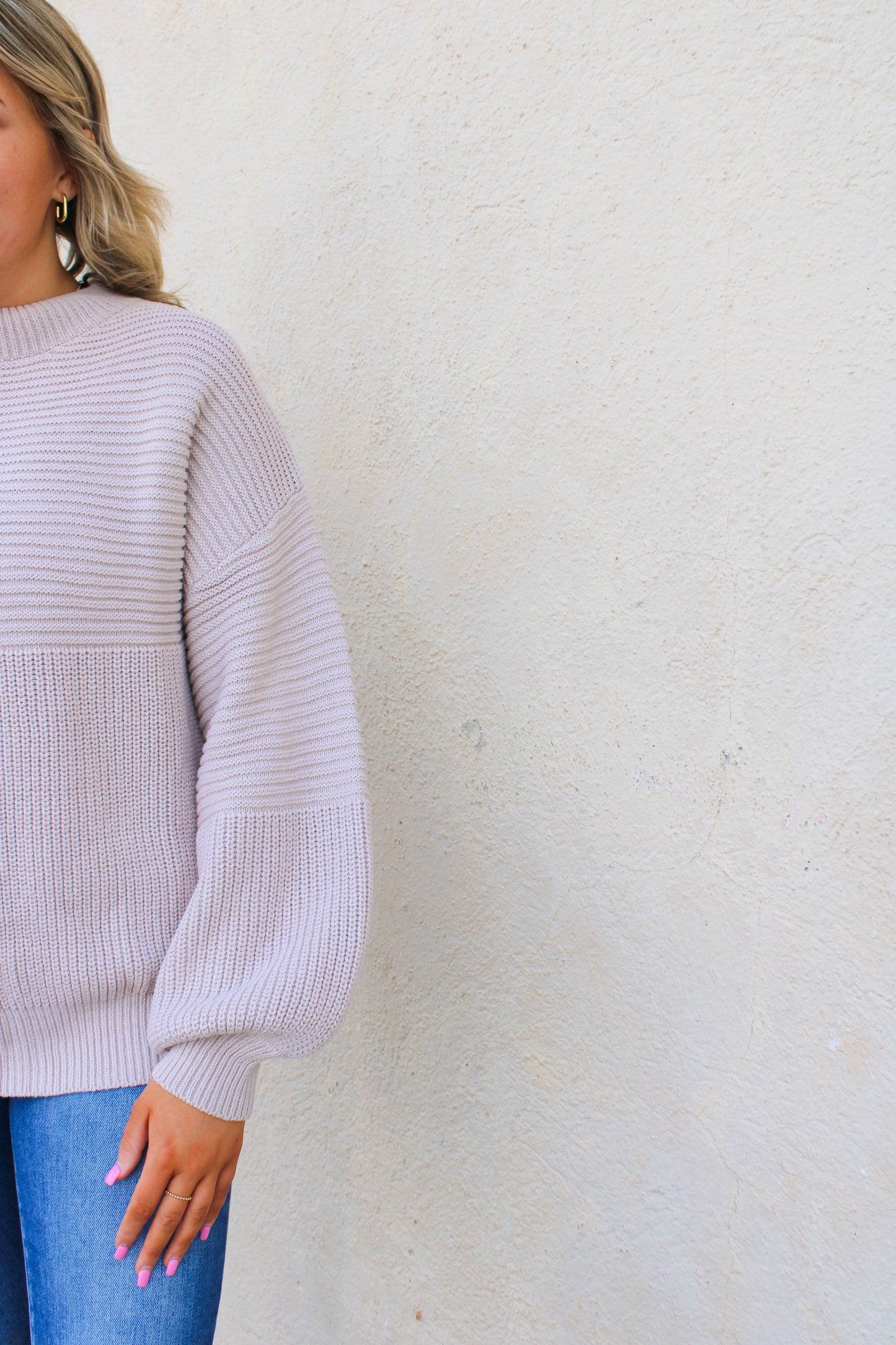 Beige Ribbed Knit Sweater