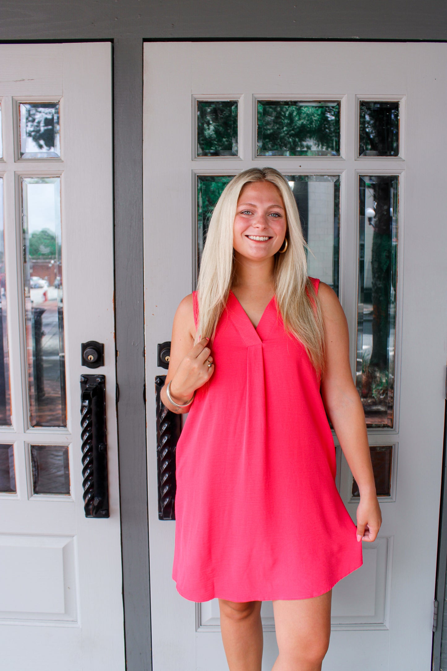 Coral Pleated Dress