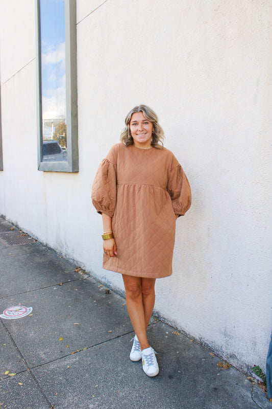 Rust Puff Square Dress