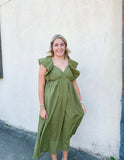 Olive Ruffle Sleeve Dress