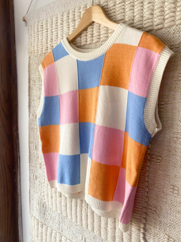 Colorful Check Sweater Top