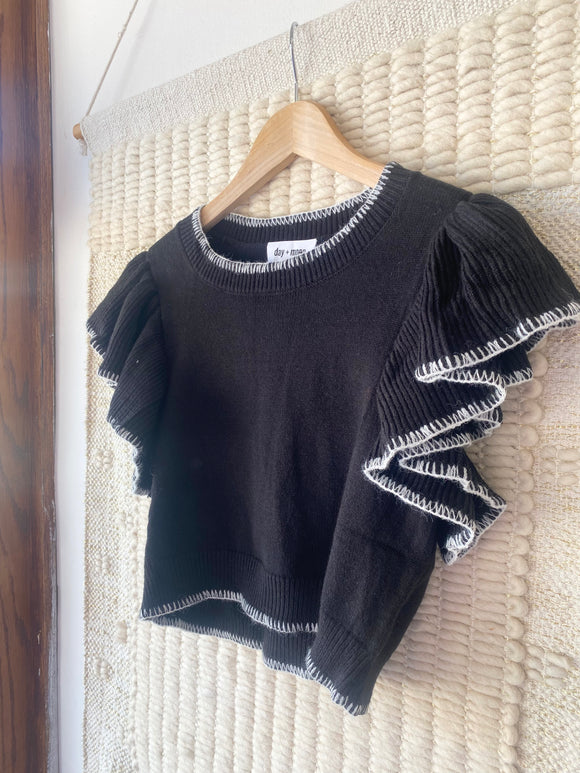 Black Ruffle Sleeve Sweater