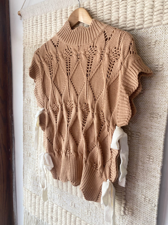 Cool Taupe Tie Sweater Top