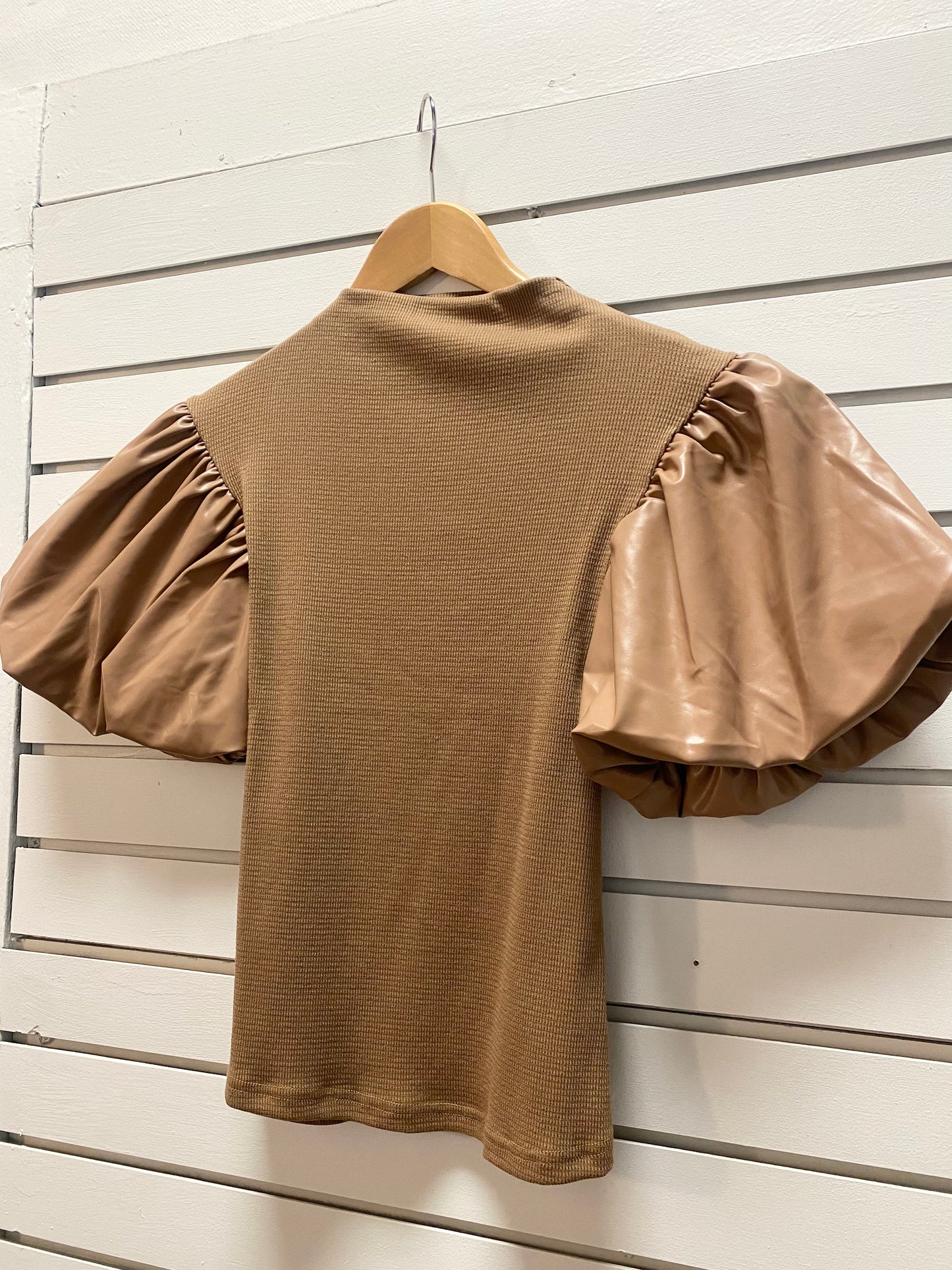 Tan Leather Puff Top