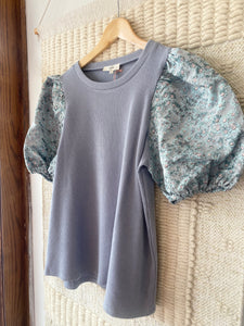 Slate Floral Puff Top