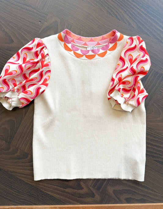 Taupe Printed Sleeve Top