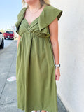 Olive Ruffle Sleeve Dress