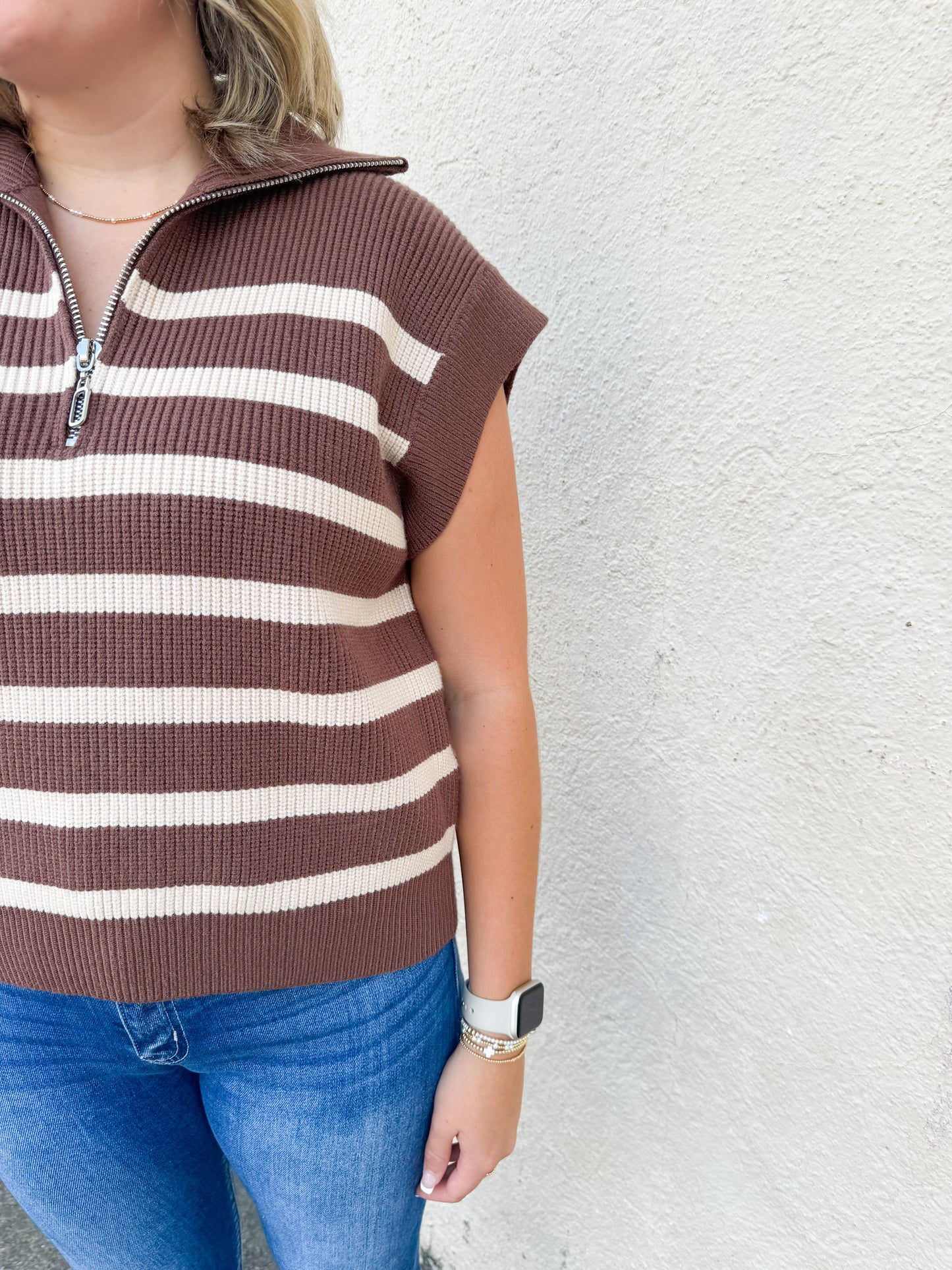 Espresso Stripe Zip Top