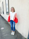 White & Coral Contrast Top