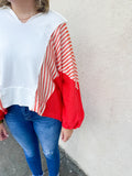 White & Coral Contrast Top