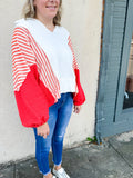 White & Coral Contrast Top