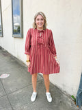 Burgundy Bow Stripes Dress