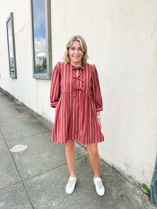 Burgundy Bow Stripes Dress