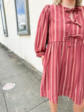 Burgundy Bow Stripes Dress