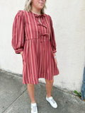 Burgundy Bow Stripes Dress