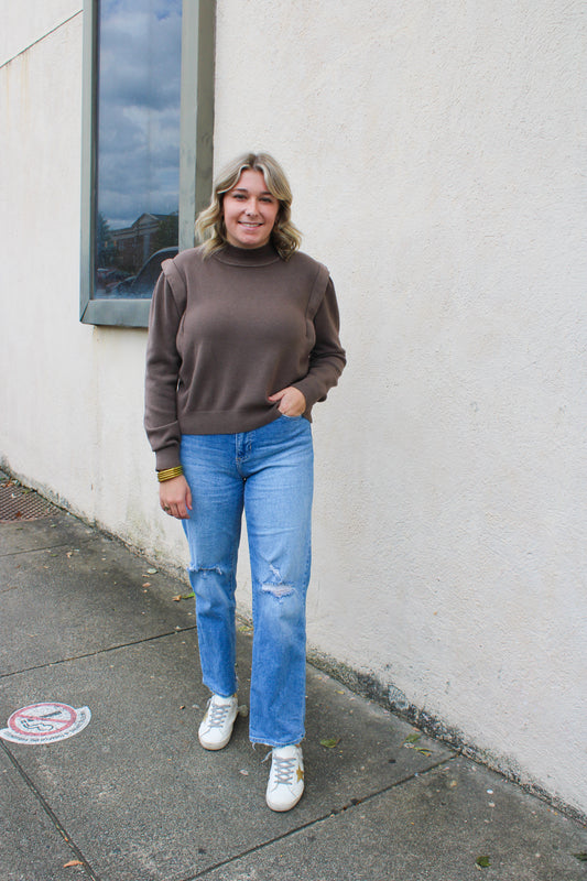 Brown Shoulder Detail Sweater