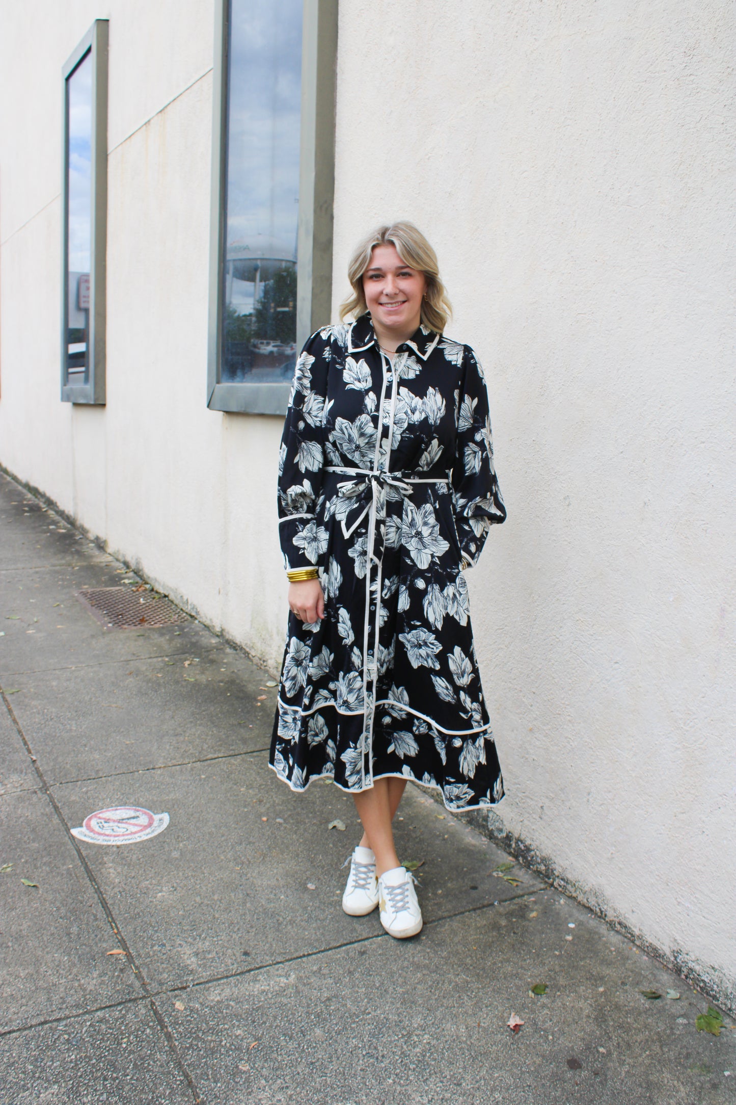 Black Button Floral Dress