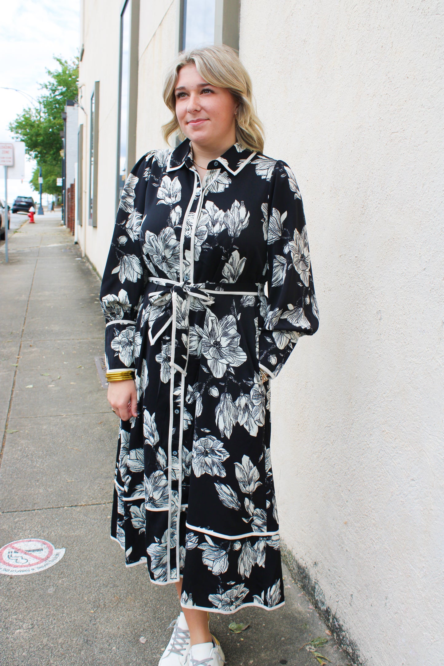 Black Button Floral Dress