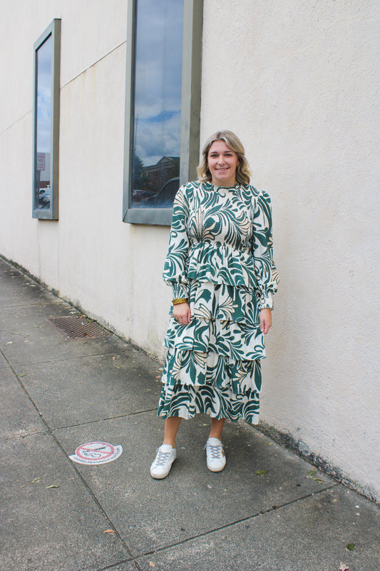 Olive Paisley Tier Dress