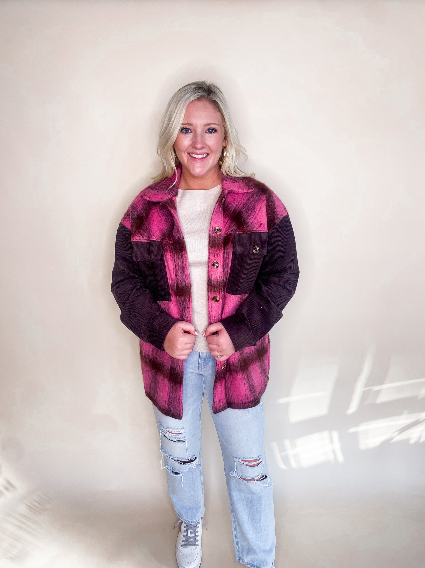 Pink & Brown Plaid Shacket