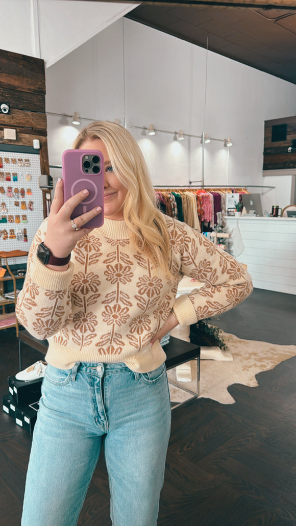 Taupe Floral Power Sweater
