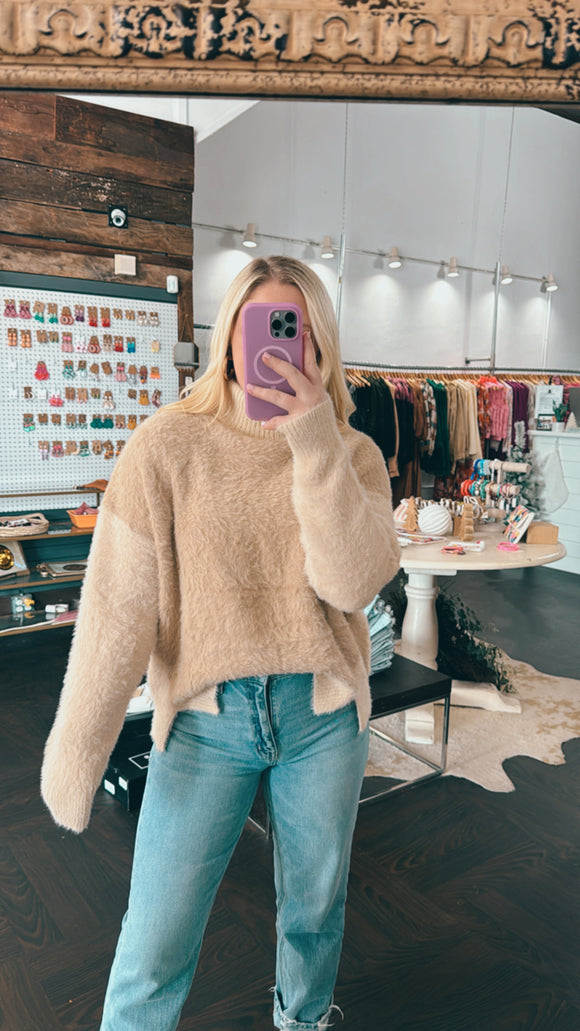 Taupe Fuzzy Color Block Top