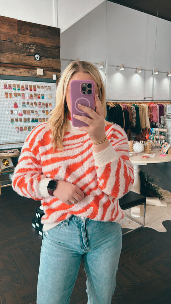 Orange Fluffy Zebra Sweater