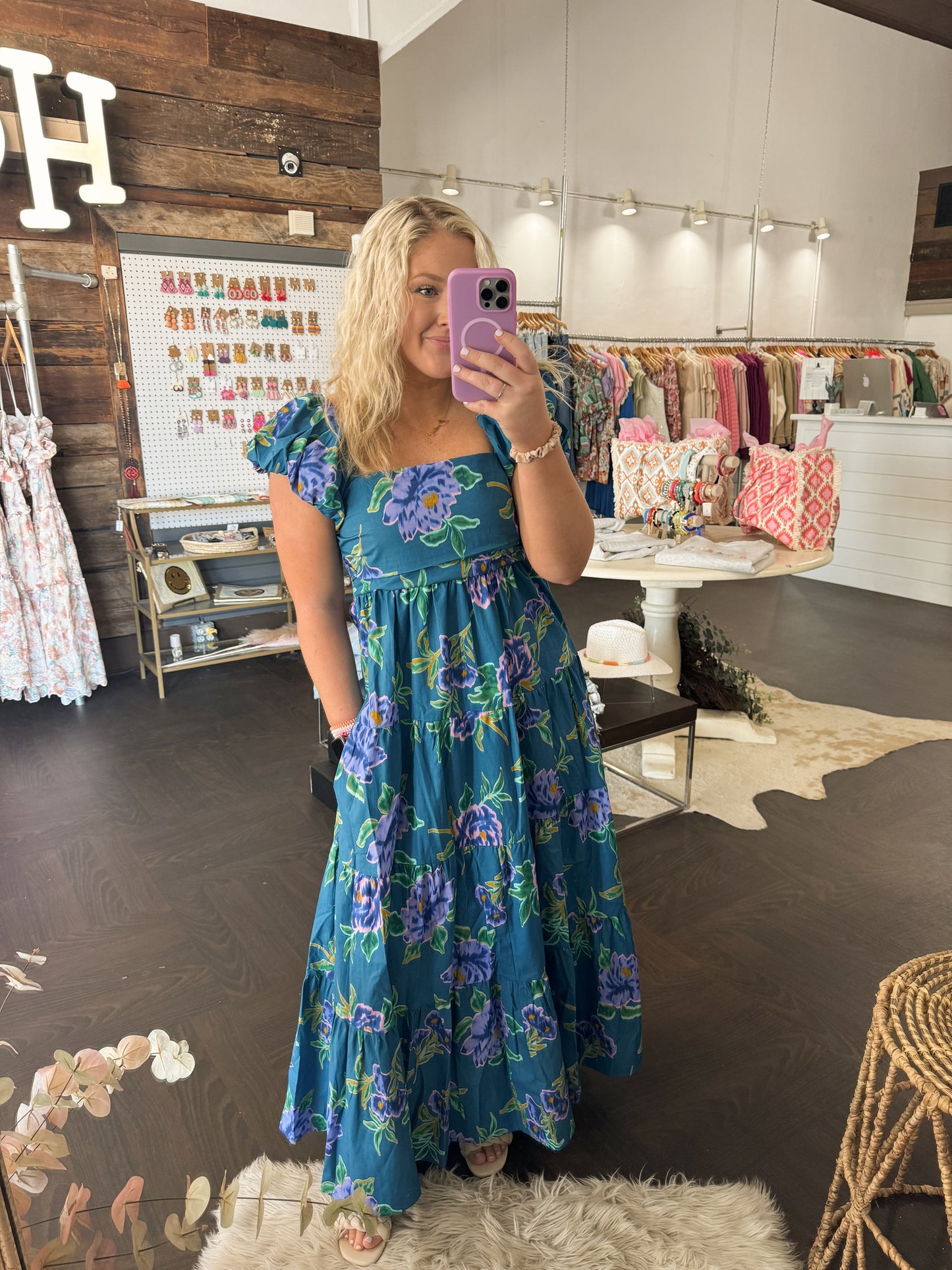 Blue Floral Poplin Dress