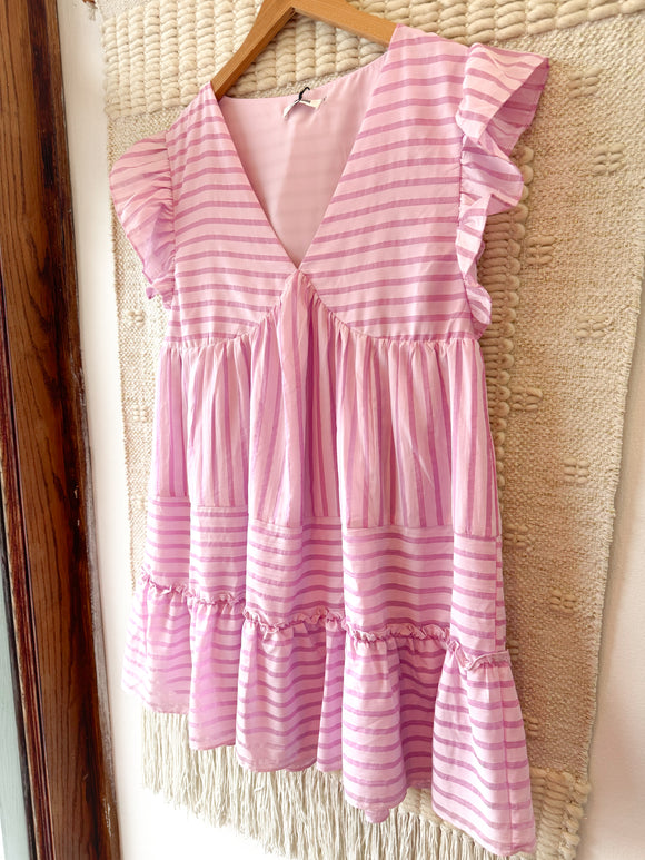Pink Striped Ruffle Dress