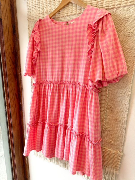 Pink Check Ruffle Dress