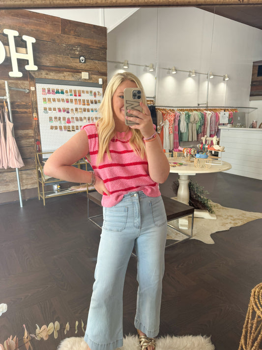 Pink & Red Knit Stripe Top