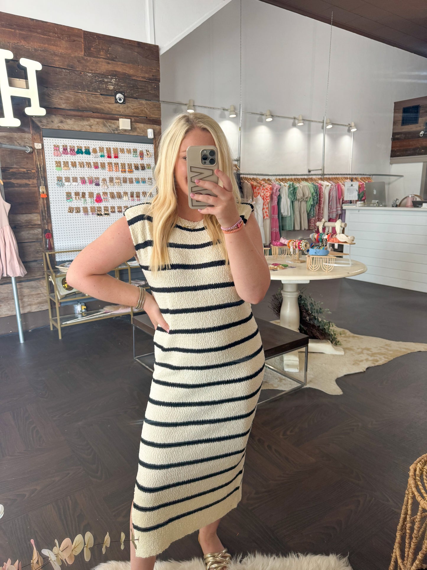 Cream & Black Knit Stripe Dress