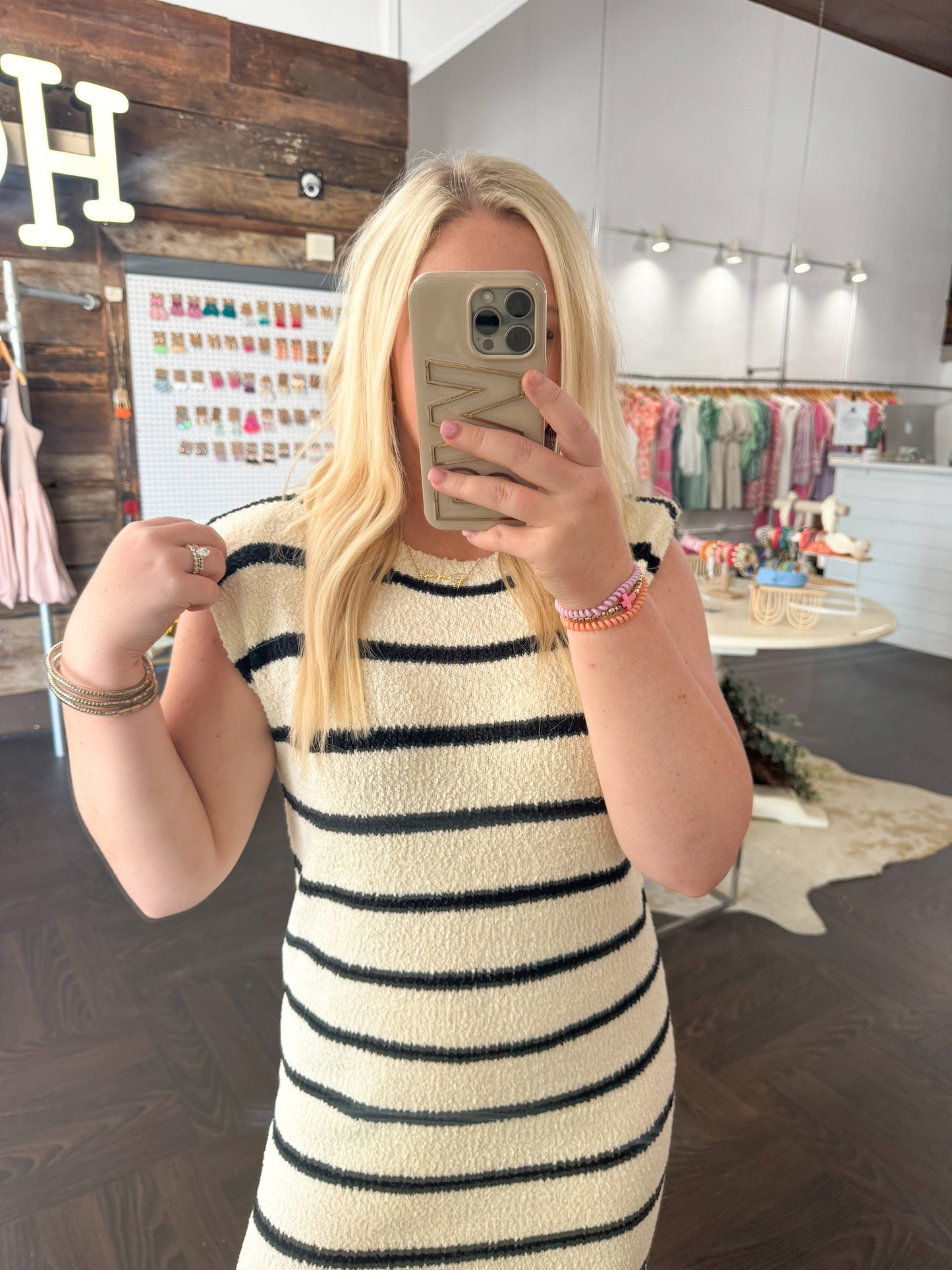 Cream & Black Knit Stripe Dress