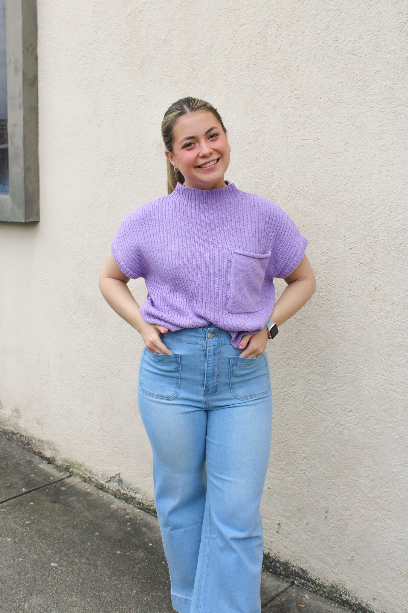 Lavender Pocket Sweater Top