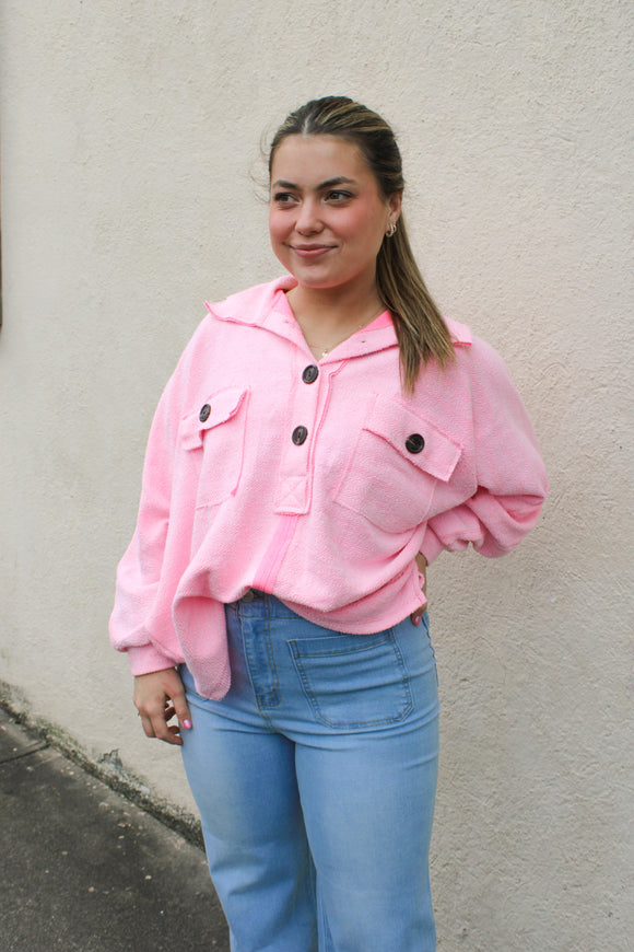 Neon Pink Button Top